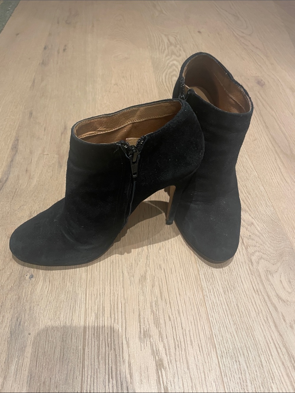 Aldo Black Suede Ankle Booties with Side Zip 4” heel